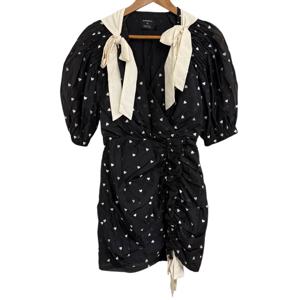 ZIMMERMANN ジマーマン バーニーズニューヨーク別注 ハート刺繍 シルクブレンド ワンピース サイズ1 ブラック レディース 古着