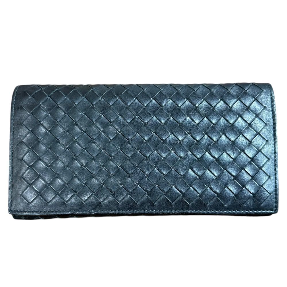 BOTTEGA VENETA ボッテガヴェネタ レザー イントレチャート 二つ折り 長財布 ロングウォレット ブラック メンズ レディース 古着