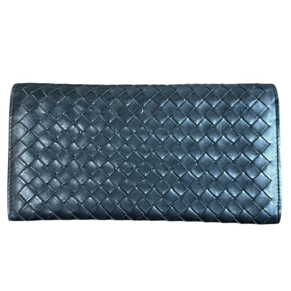 BOTTEGA VENETA ボッテガヴェネタ レザー イントレチャート 二つ折り 長財布 ロングウォレット ブラック メンズ レディース 古着