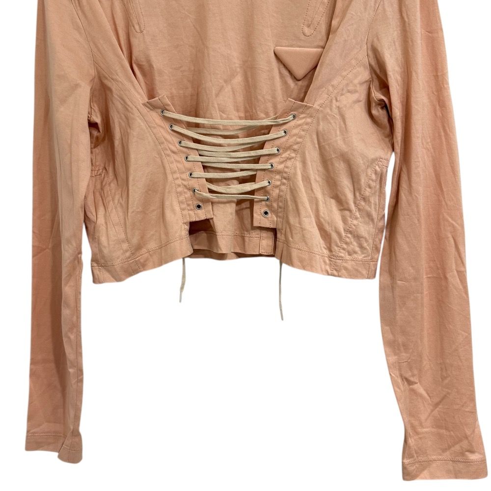  22 SS PRADA プラダ 長袖 トライアングルロゴ ショート丈 Tシャツ カットソー S オレンジ系 レディース 古着 長袖 Tシャツ カットソー