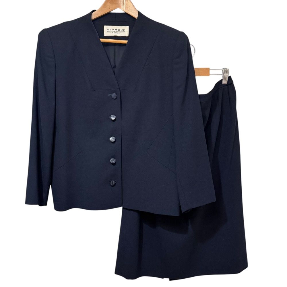 GIVENCHY ジバンシー ヴィンテージ ジャケット スカート フォーマルセットアップ 44 ネイビー レディース 古着