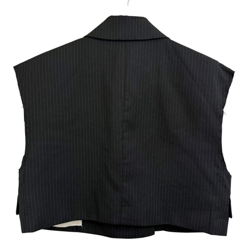 24SS MAISON SPECIAL メゾン Cut-off Short Gilet ストライプ柄 カットオフ ショートジレ ベスト F ブラック レディース 古着