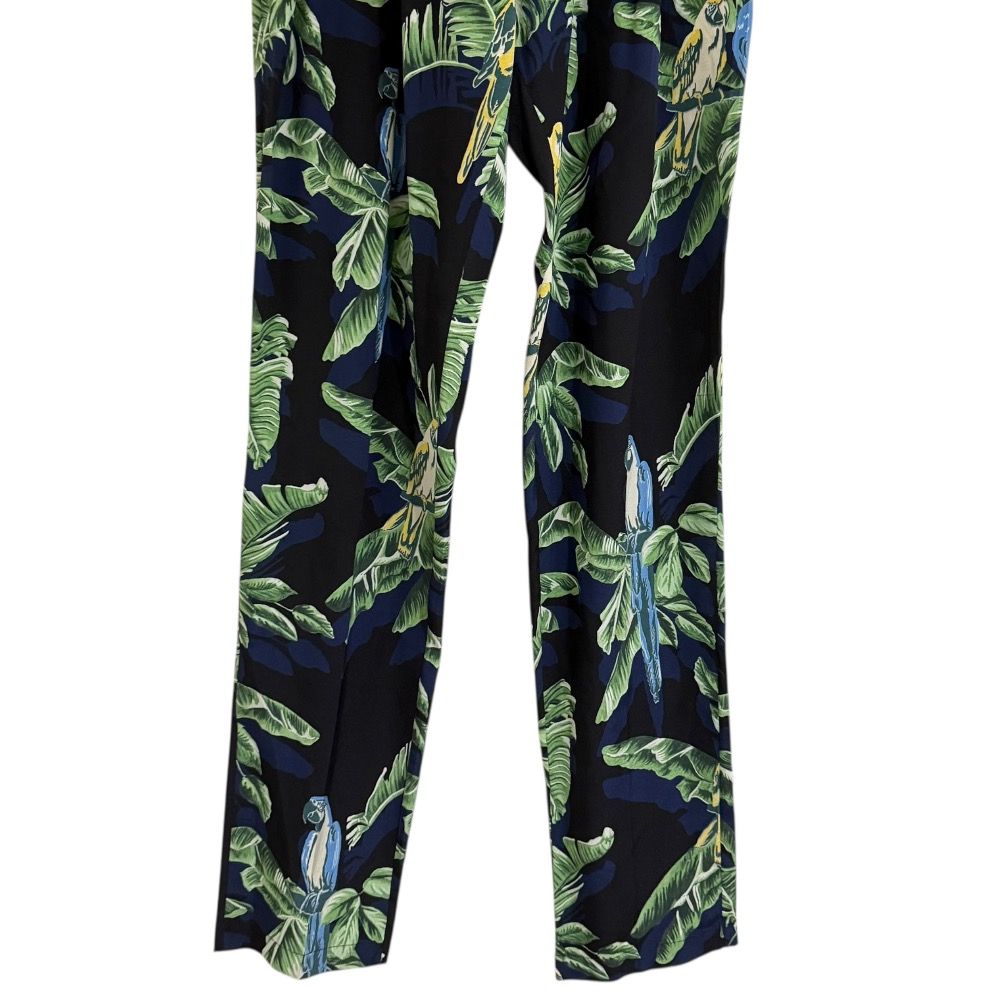  STELLA McCARTNEY ステラマッカートニー ボタニカル柄 シルク100％ イージーパンツ 38 ブラック×グリーン レディース 古着 その他 パンツ