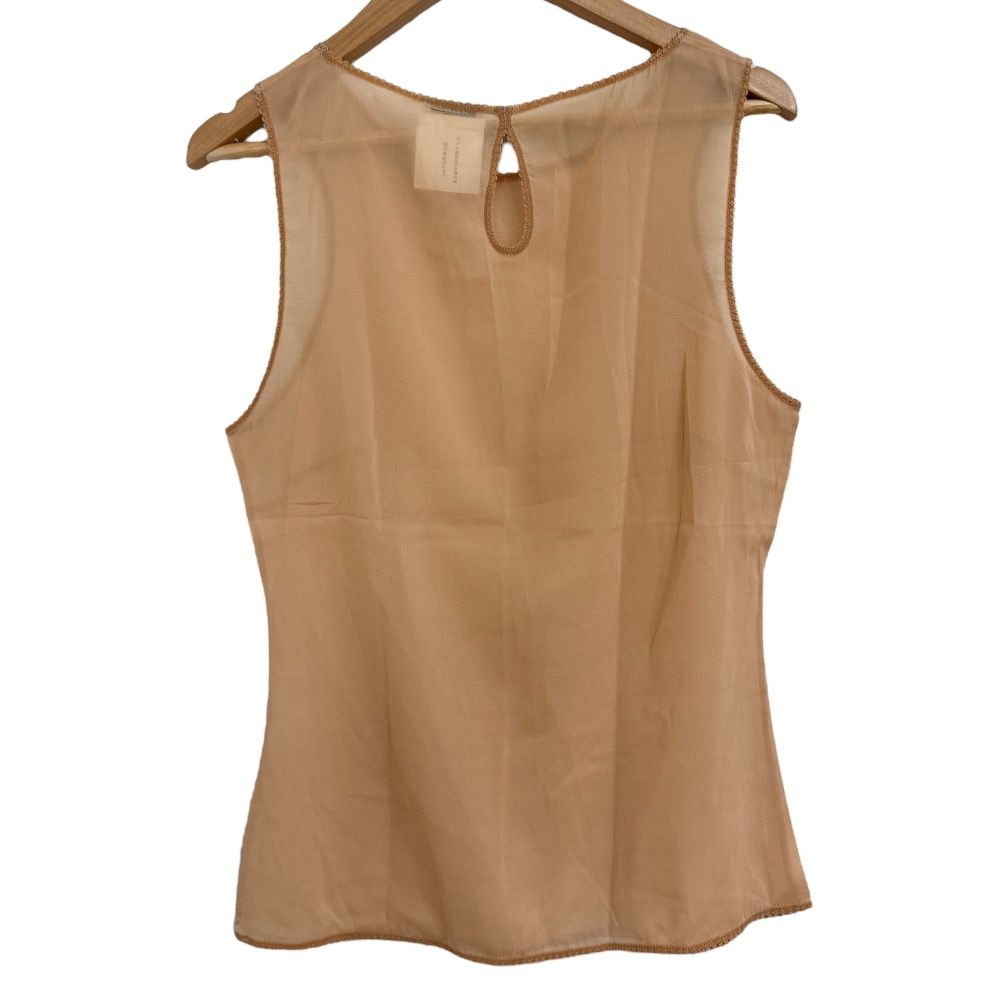 07C CHANEL シャネル シルクブレンド ノースリーブ シアーブラウス カットソー 38 ベージュ レディース 古着