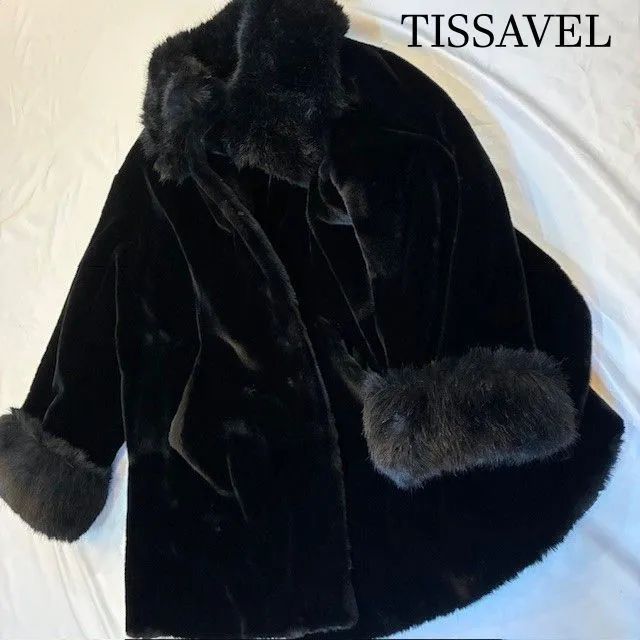 ティサベル フランス製 TISSAVEL社製 最 エコファーコート 黒 L〜XL相当 ブラックファーコート