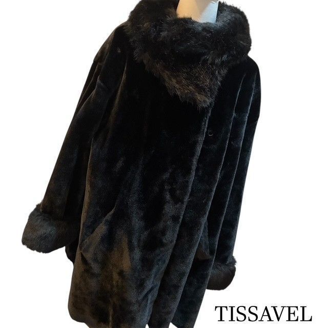 ティサベル フランス製 TISSAVEL社製 最 エコファーコート 黒 L〜XL相当 ブラックファーコート