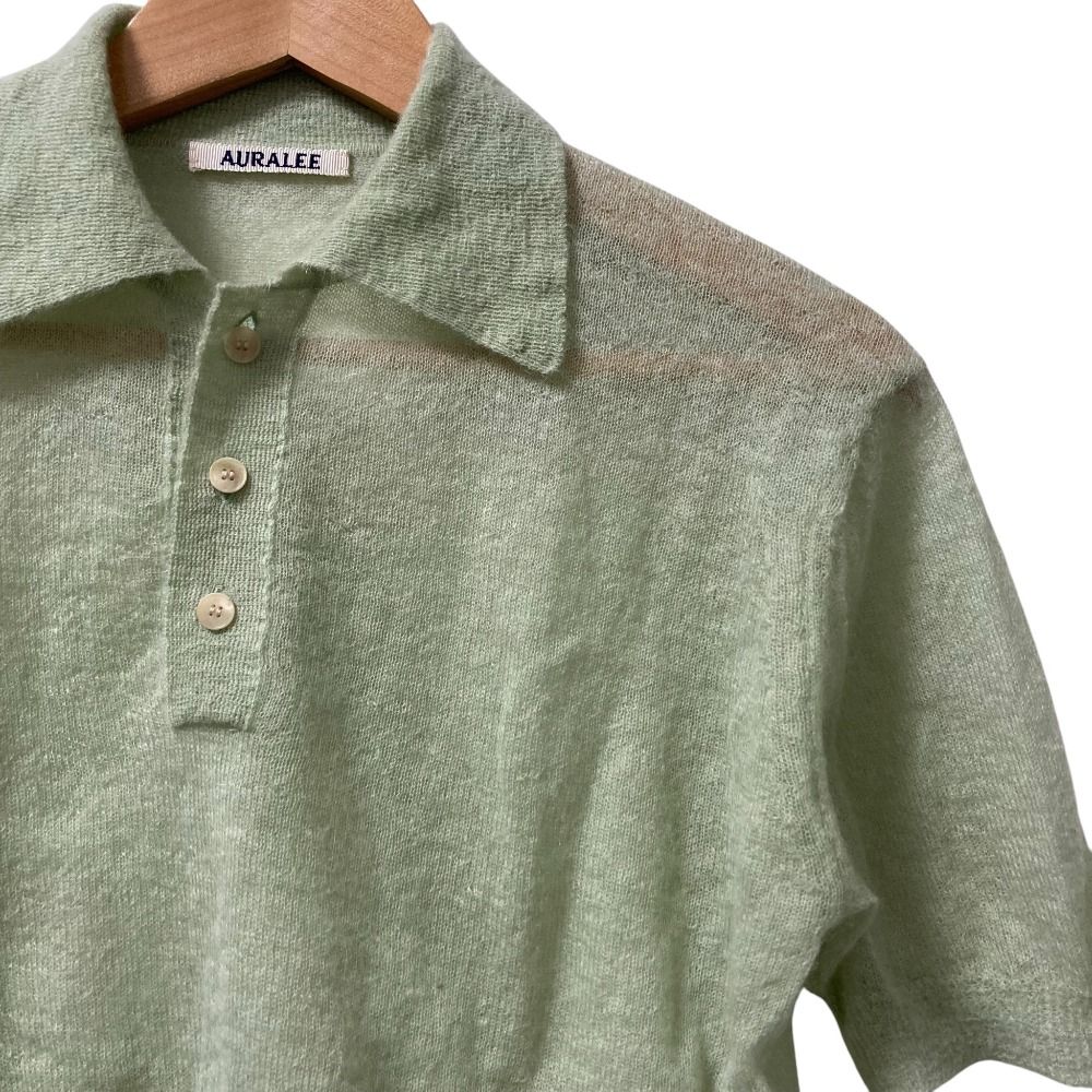 24SS AURALEE オーラリー KID MOHAIR SHEER KNIT SHORT POLO モヘアシアーニットショートポロシャツ サイズ0 グリーン レディース 古着