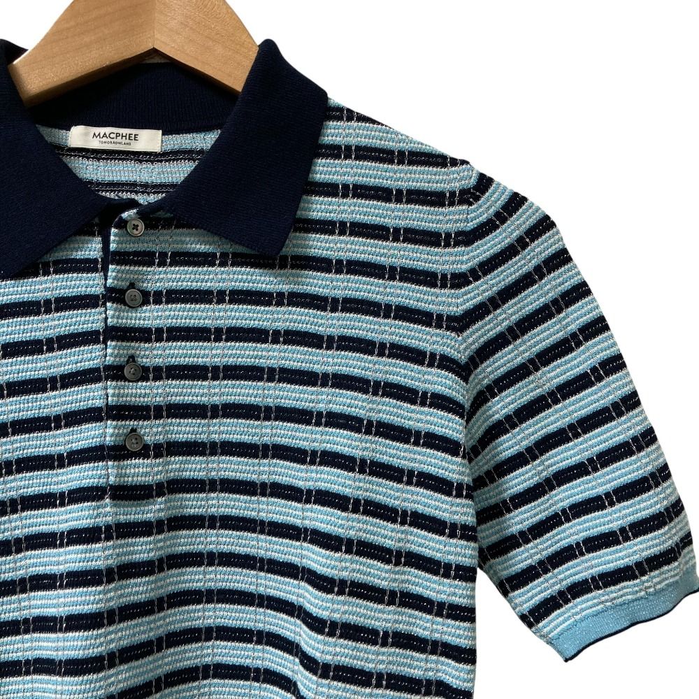25SS MACPHEE TOMORROWLAND マカフィー トゥモローランド コットンナイロンラメチェック ポロプルオーバー サイズS ブルー レディース 古着