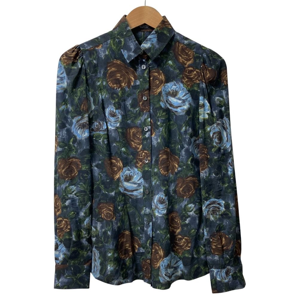 DOLCE-GABBANA ドルチェアンドガッバーナ バラプリント シルクシャツ ブラウス サイズ40 ネイビー レディース 古着