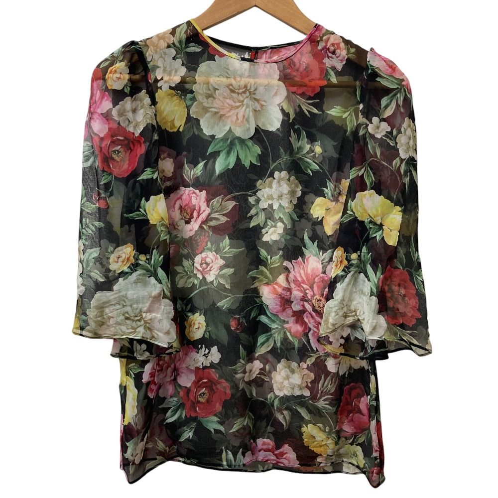 DOLCE＆GABBANA ドルチェアンドガッバーナ フラワープリント シルクシアー ブラウス サイズ36 ブラック レディース 古着