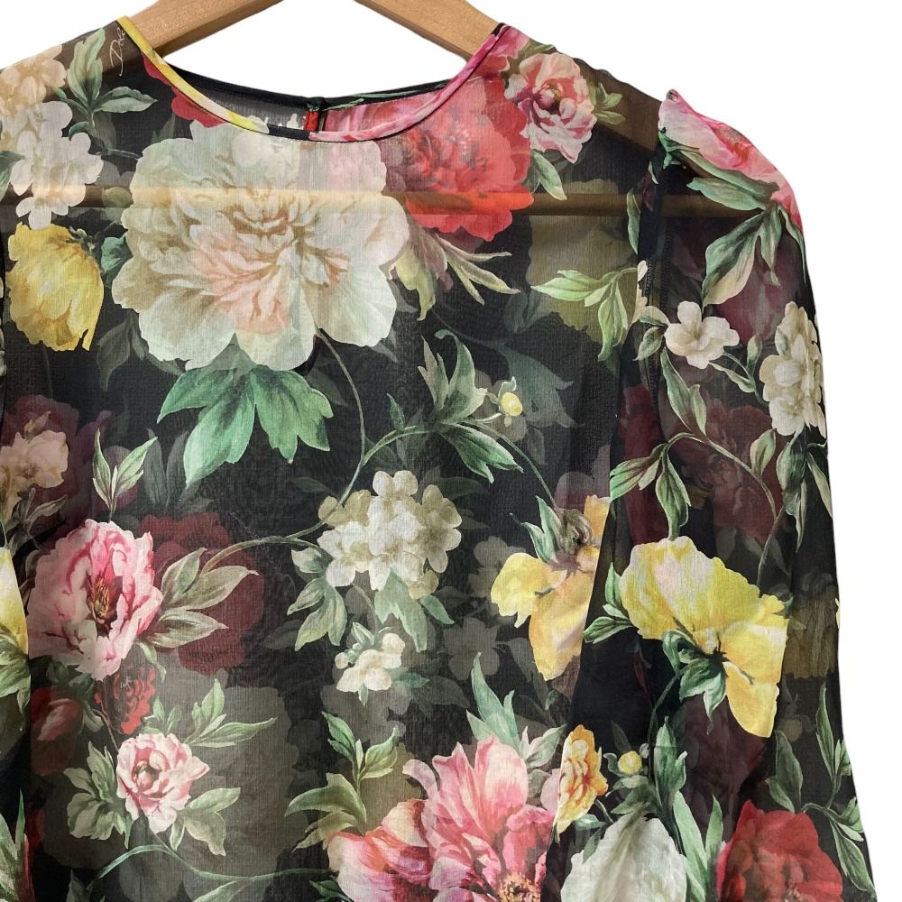 DOLCE＆GABBANA ドルチェアンドガッバーナ フラワープリント シルクシアー ブラウス サイズ36 ブラック レディース 古着