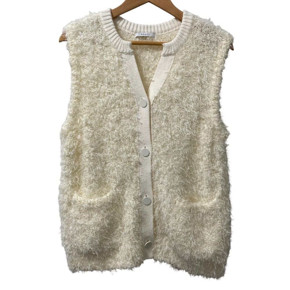 24AW ANAYI アナイ ペーパーフェザーモールジレ ベスト サイズ38 オフホワイト レディース 古着