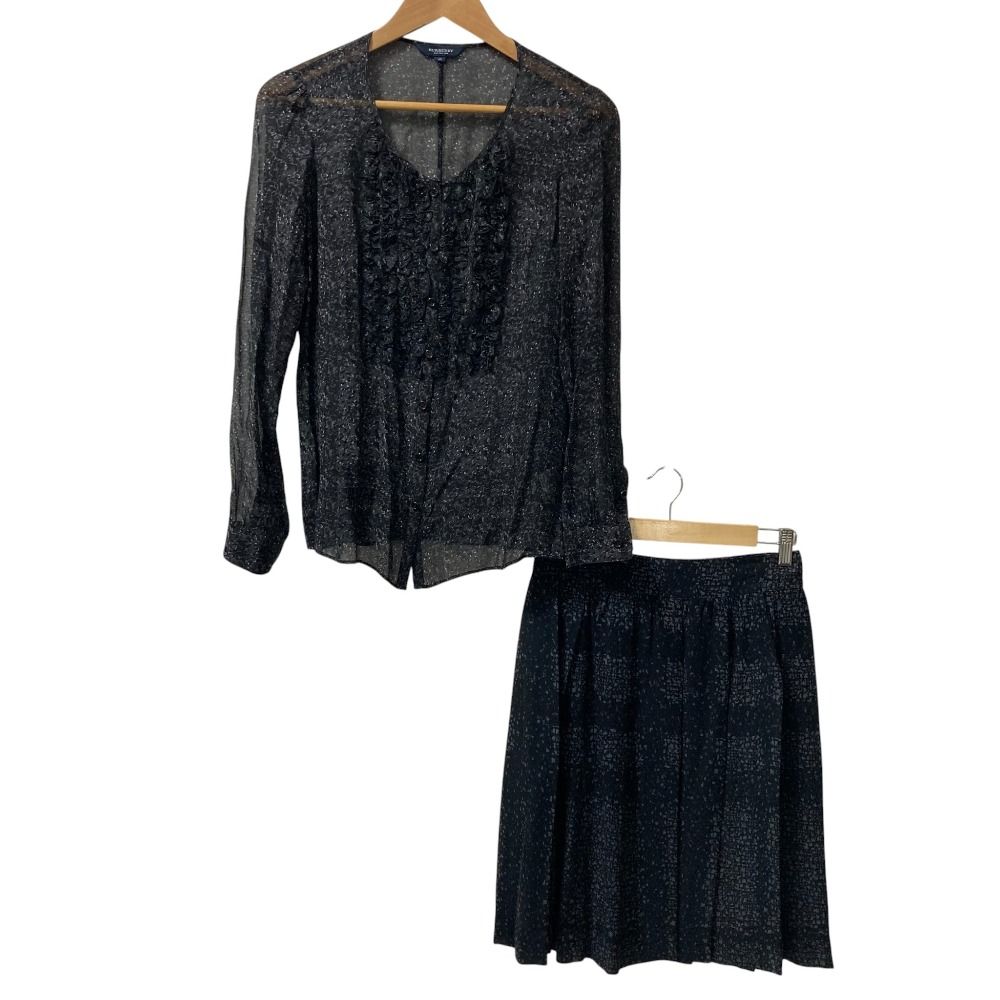 BURBERRY LONDON バーバリー シルク100％ 総柄 シアーブラウス ひざ丈 スカート セットアップ 40 36 グレー系 レディース 古着