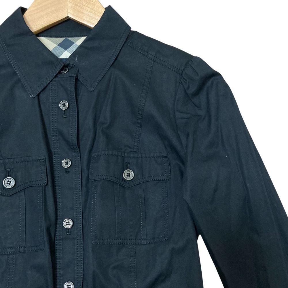 LONDON バーバリー 裏地ノバチェック 長袖 ひざ丈 シャツワンピース サイズ40 ブラック レディース 古着