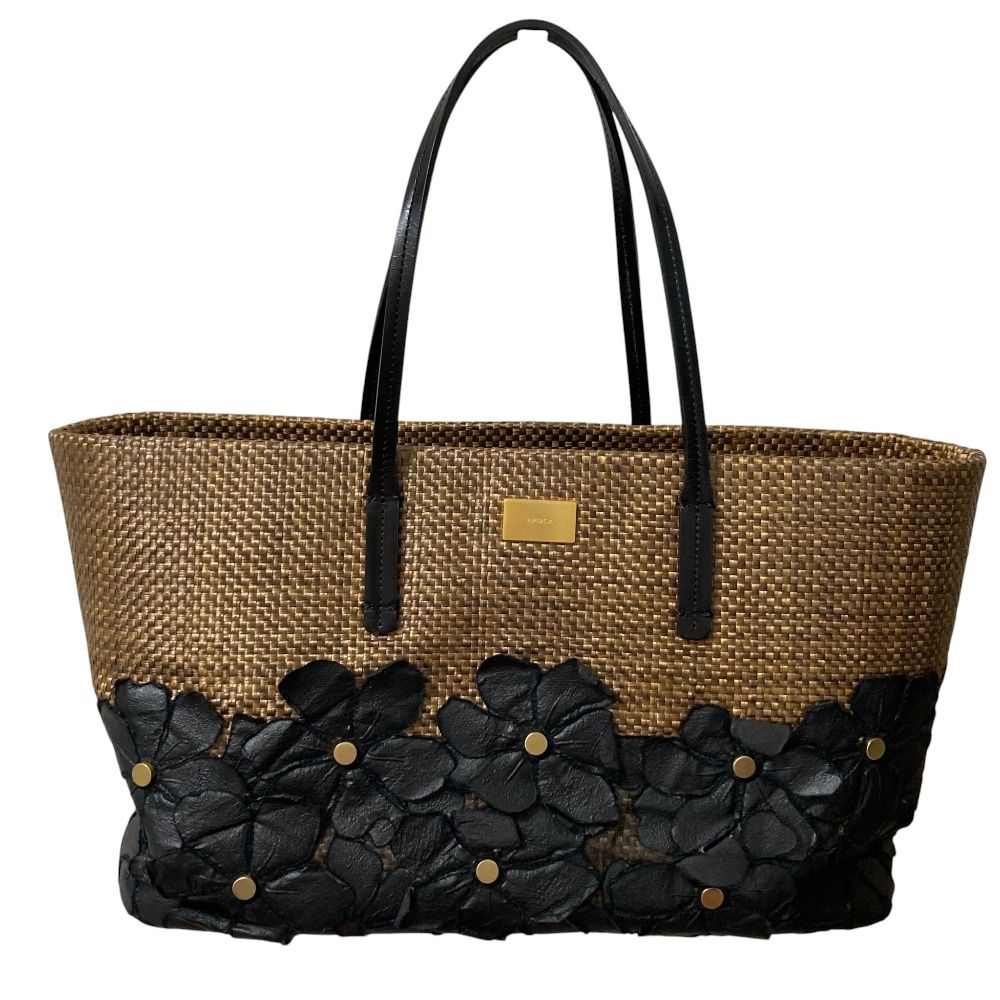 EPOCA エポカ フラワーモチーフ カゴバッグ トートバッグ ブラウン×ブラック レディース 古着