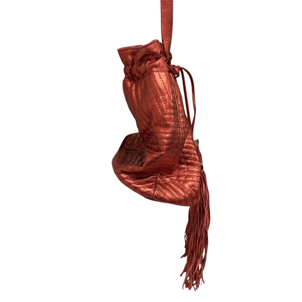 GOLDEN GOOSE ゴールデングース 巾着 ドロスト フリンジ ショルダーバッグ メタリックレッド レディース 古着