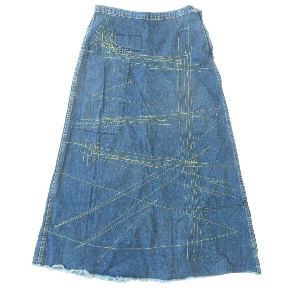 HYSTERIC GLAMOUR ヒステリックグラマー デニム ロング スカート スリット 刺繍 カットオフ 2AK-9200 フリーサイズ 青 ブルー レディース 古着