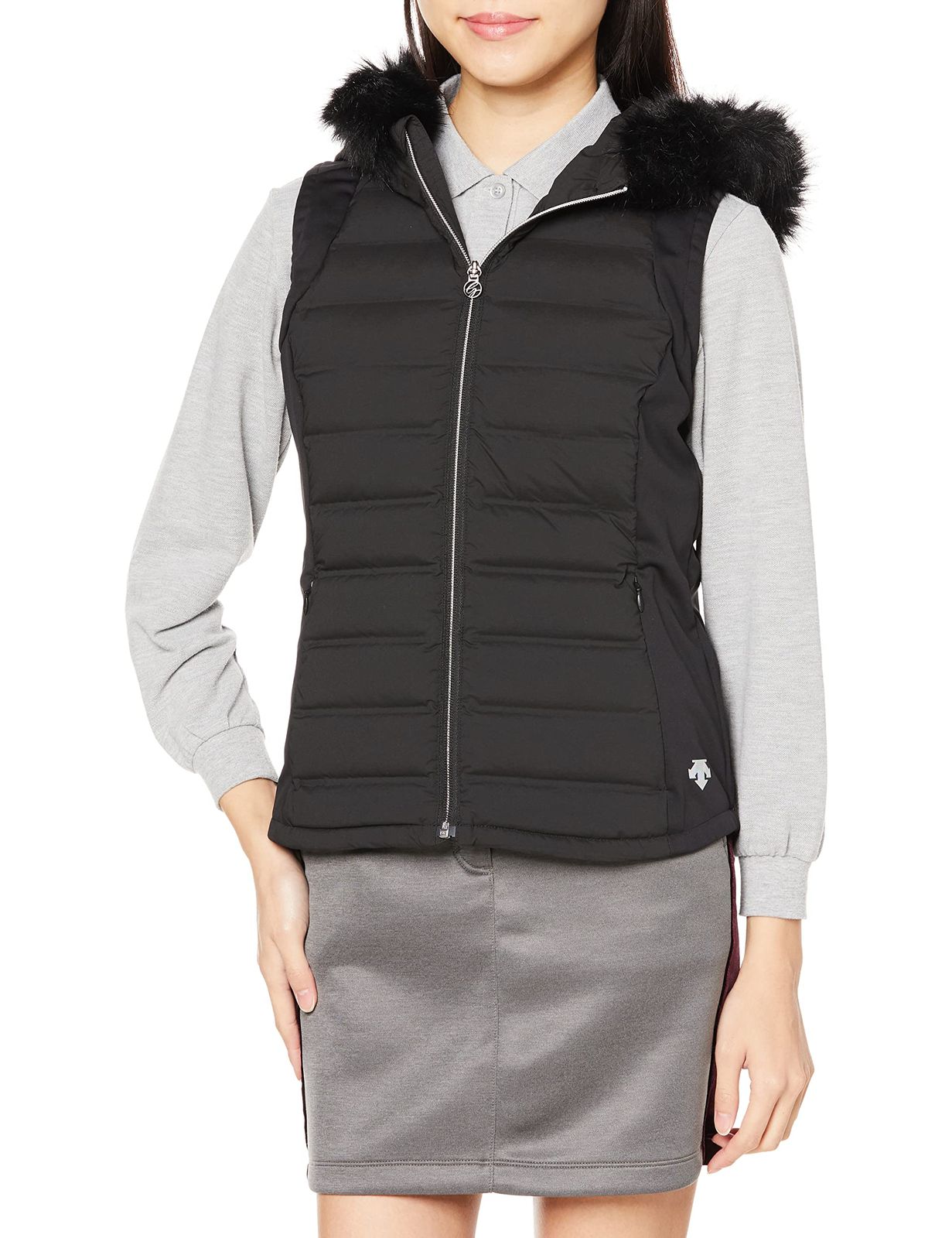 デサントゴルフ 22年秋冬モデル ゴルフ アウターベスト LUXE COLLECTION ダウンベスト ストレッチ 保温 再生羽毛 レディース BK00 ブラック 日本サイズS相当