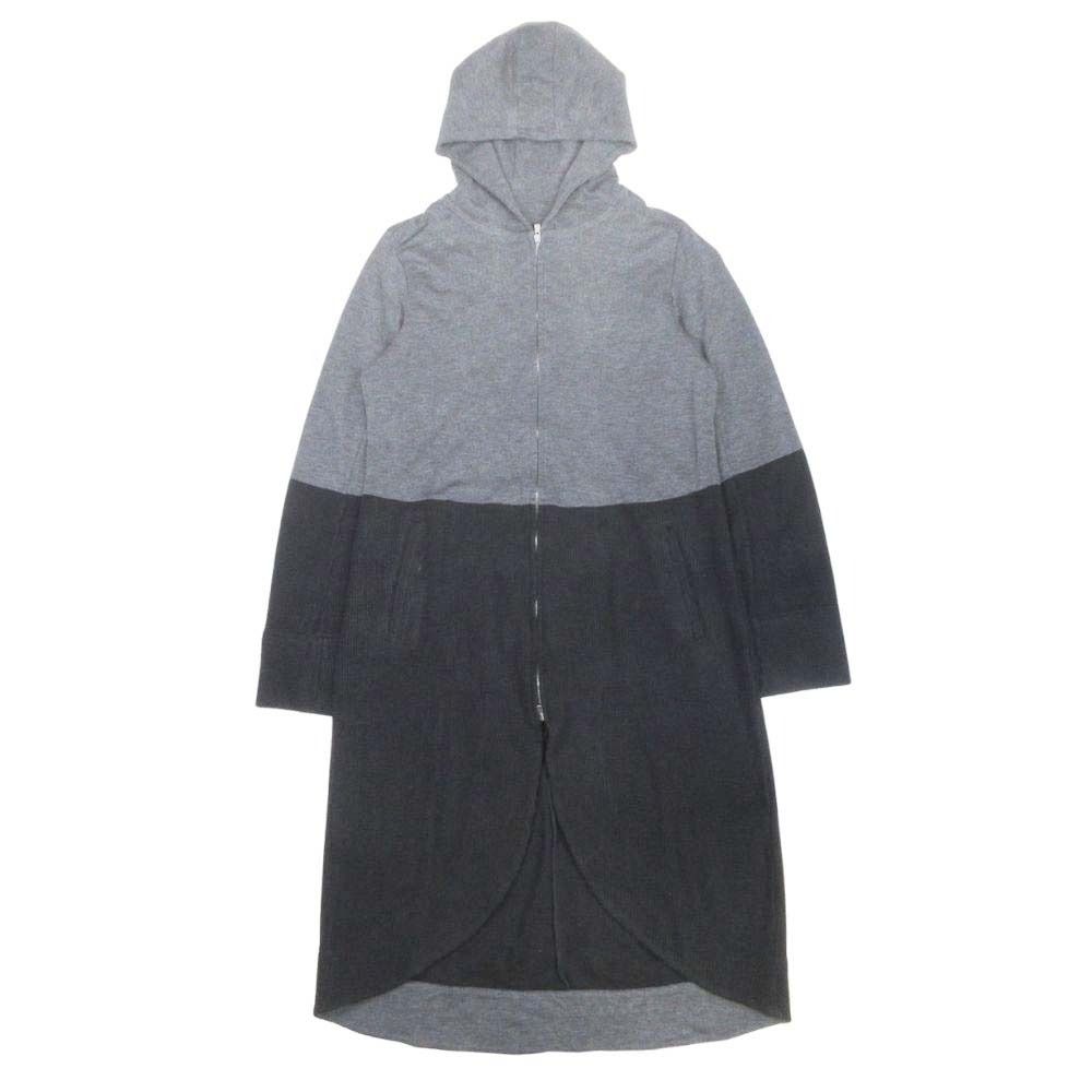 bajra バジュラ ニット切替 ロングパーカー フーデッド ジップアップ ジャケット 3 グレー 黒 ブラック レディース 古着