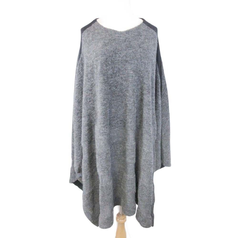 bajra バジュラ ウール ポンチョ ニット プルオーバー オーバーサイズ チュニック Vネック 0 グレー チャコール レディース 古着
