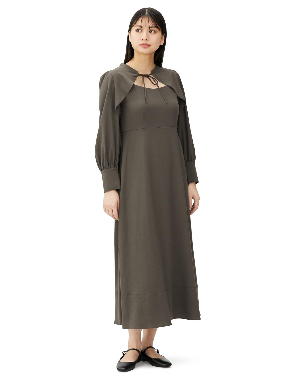 ナチュラルビューティーベーシック カジュアルドレス ボレロ＆キャミワンピース レディース モカチャコール