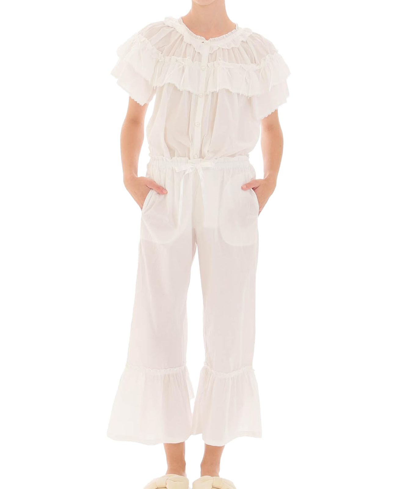 ナルエー パジャマセット 60 ローンクラシカルパジャマ レディース ホワイト