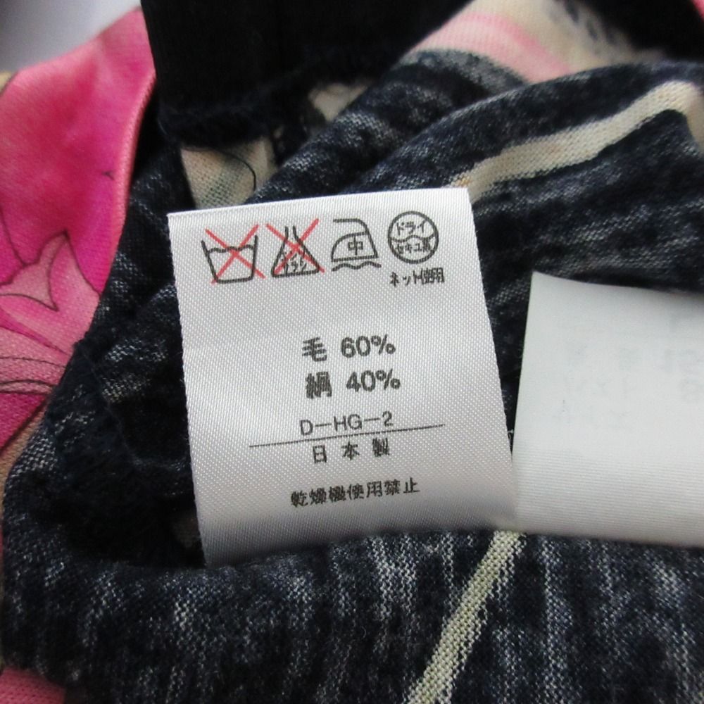 LEONARD レオナール フラワープリント ロングスリーブ ウールカットソー サイズL ブラック ピンク レディース 古着 GINKGOPHARMACY_COM