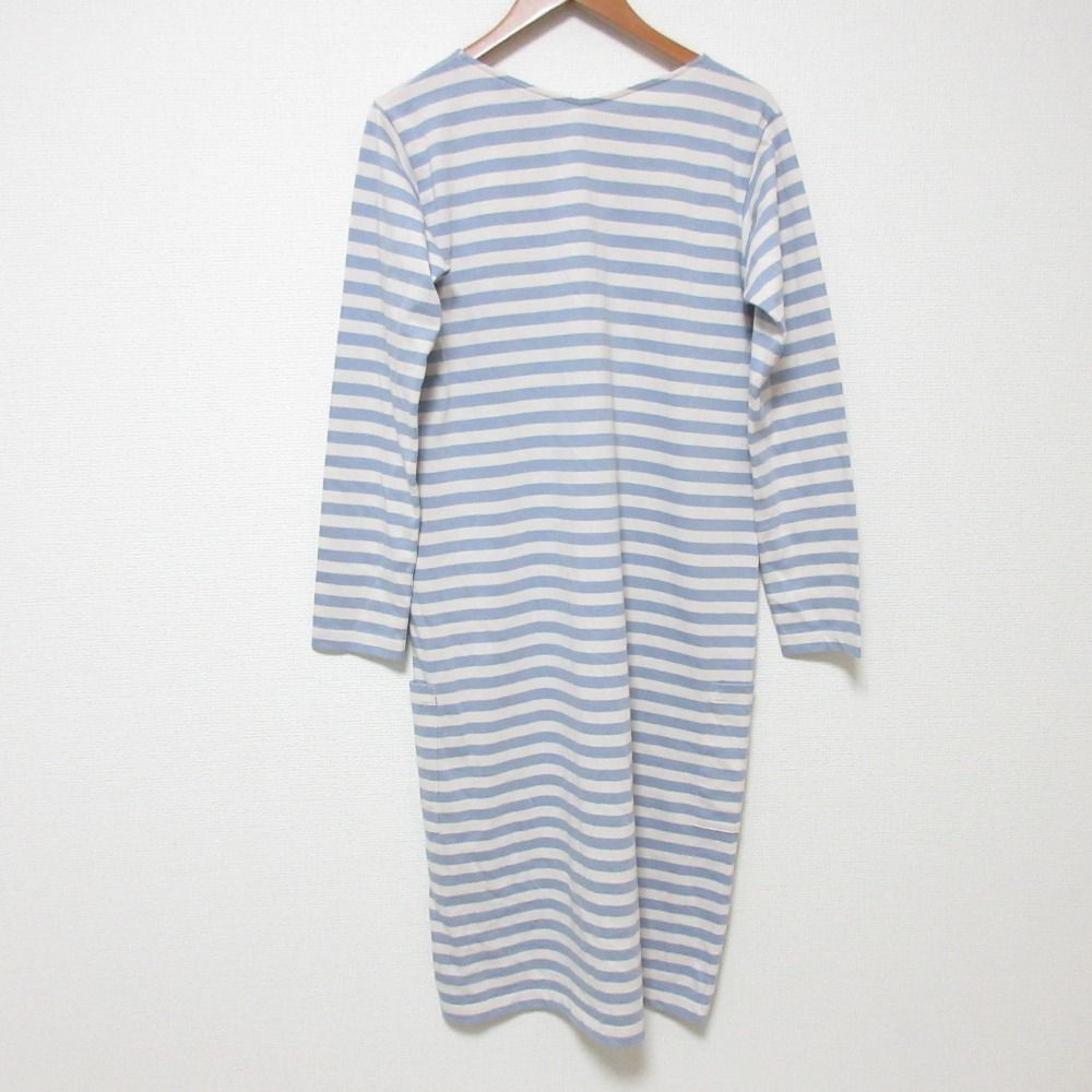 agnes b アニエスベー フランス製 ボーダー カットソー ワンピース サイズ2 ライトブルー ホワイト レディース 古着
