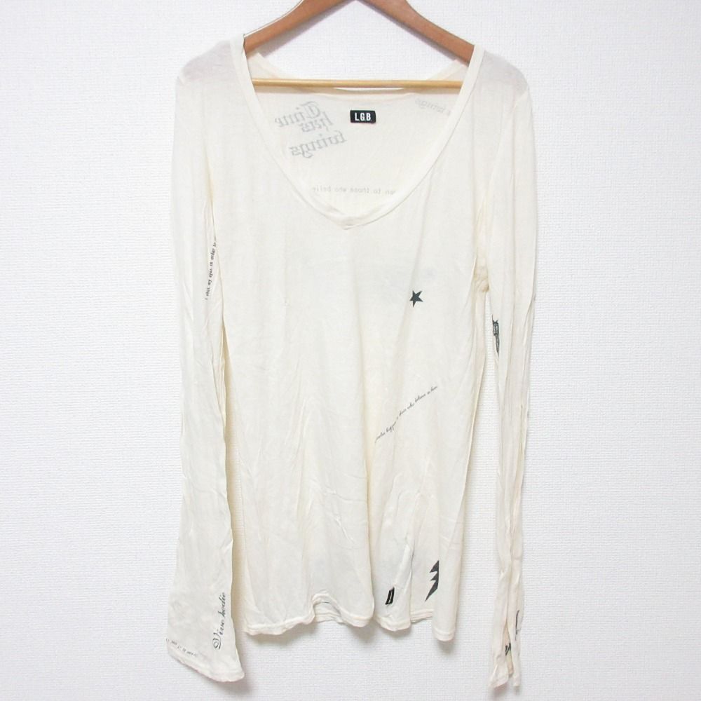 L.G.B. ルグランブルー MESSAGE ロングスリーブ カットソー サイズ1 アイボリー メンズ レディース 古着