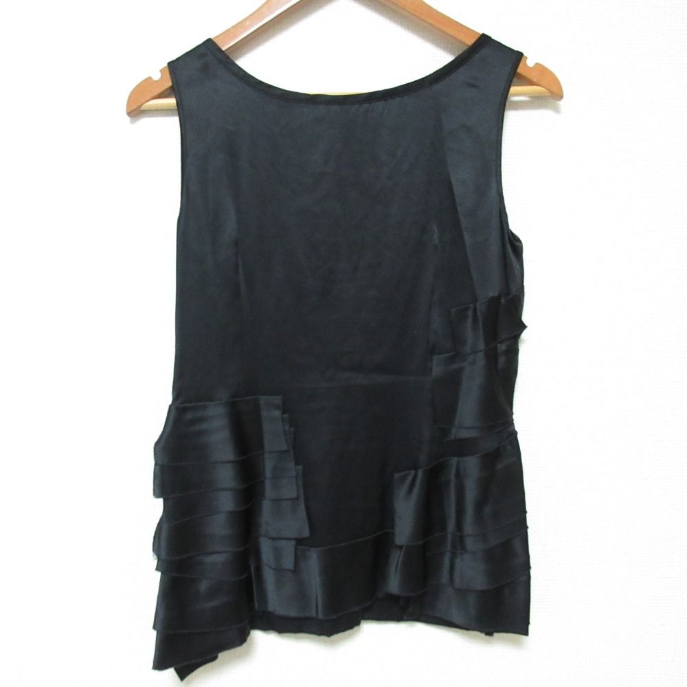 PRADA プラダ シルク サテン ティアード タンクトップ サイズ38 ブラック レディース 古着