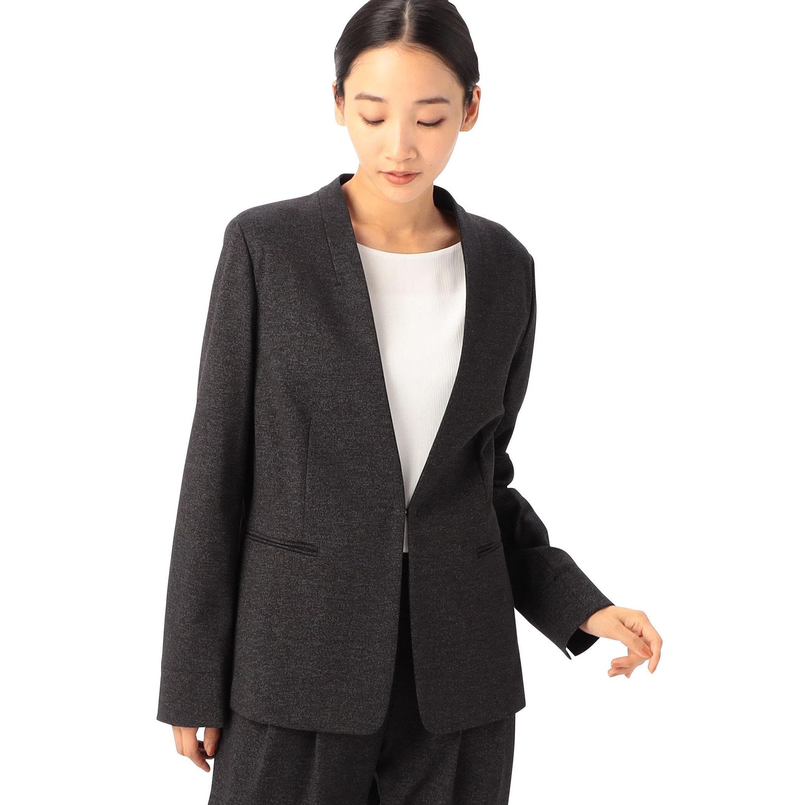 コムサイズム セットアップ対応 メランジジャージ-ナイロンレーヨンポンチ ノー ジャケット 12-10 GI 10-204 S チャコール