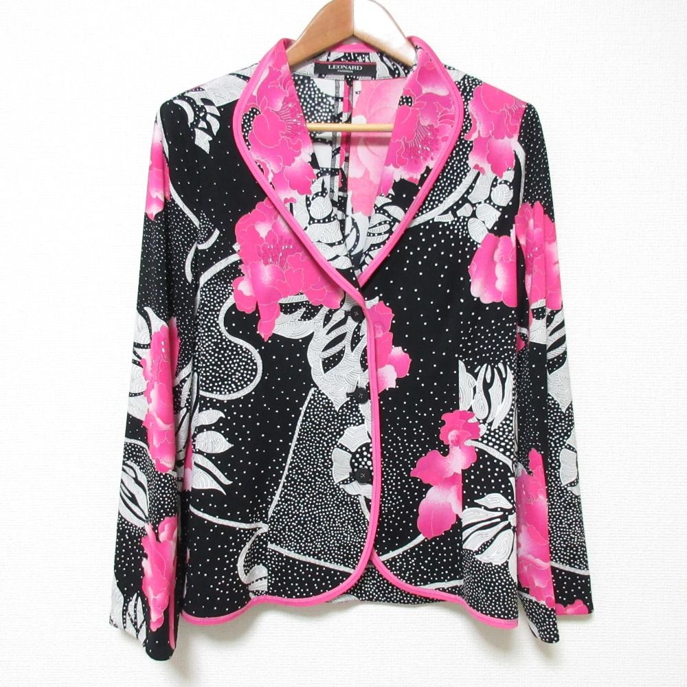 美品 LEONARD レオナール フラワープリント カンカンストレッチ