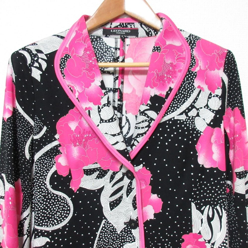 美品 LEONARD レオナール フラワープリント カンカンストレッチ