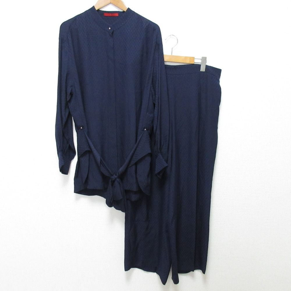 CAROLINA HERRERA キャロリーナヘレラ ブラウス ワイドパンツ セットアップ サイズL ネイビー レディース 古着