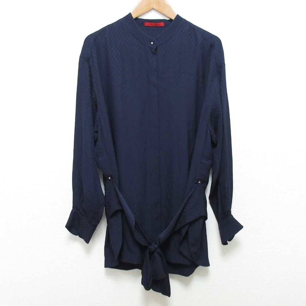 CAROLINA HERRERA キャロリーナヘレラ ブラウス ワイドパンツ セットアップ サイズL ネイビー レディース 古着