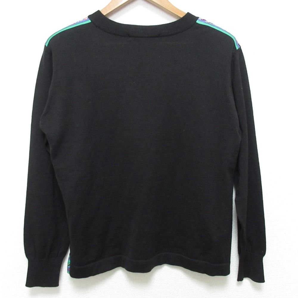 LEONARD レオナール ウール ペイズリー フラワープリント ロングスリーブ カットソー サイズL マルチ レディース 古着