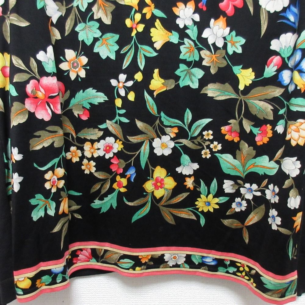 情報が満載。 LEONARD レオナール ウールシルク フラワープリント ニットカットソー サイズL ブラック マルチ レディース 古着
