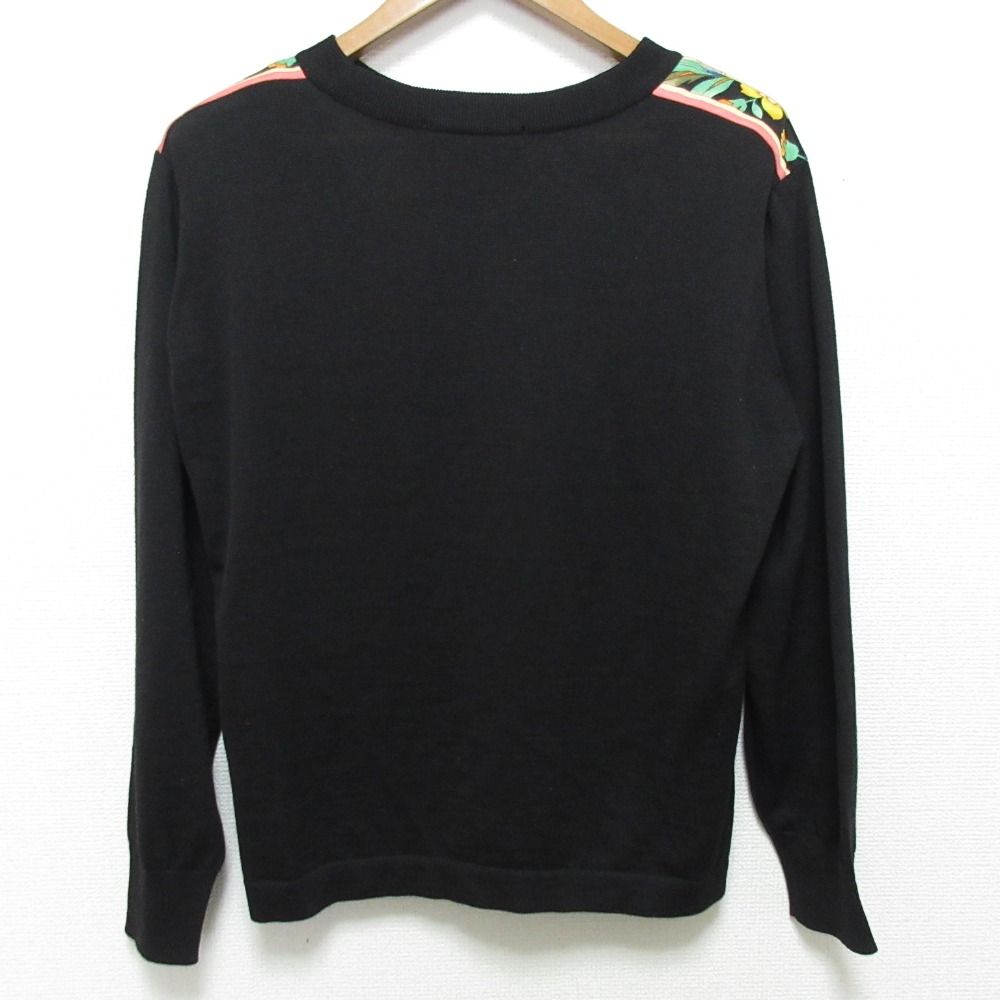 LEONARD レオナール ウールシルク フラワープリント ニットカットソー サイズL ブラック マルチ レディース 古着