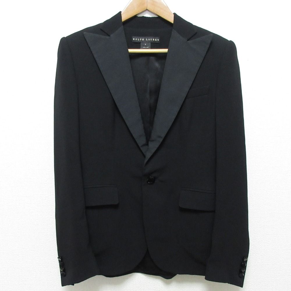 RALPH LAUREN ラルフローレン ブラックレーベル 1Bジャケット サイドラインパンツ スーツ セットアップ サイズ4 2 ブラック レディース 古着