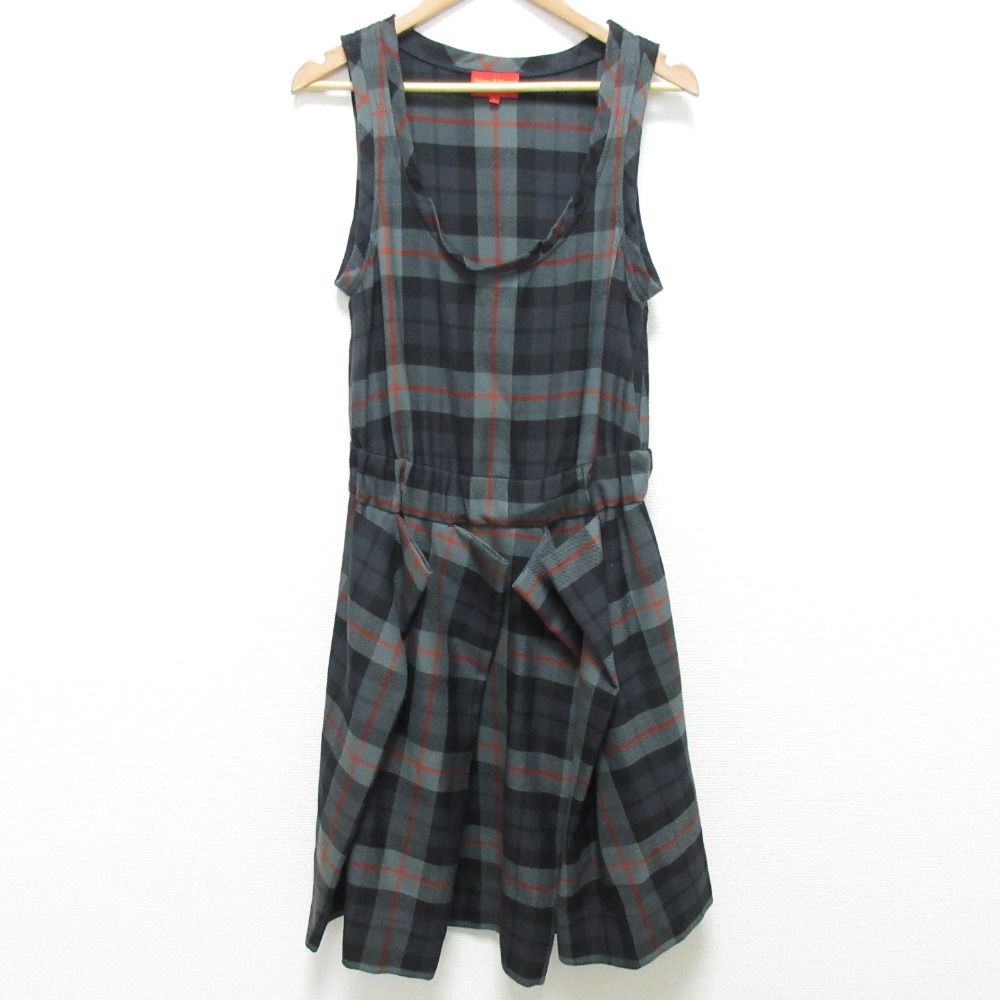 Vivienne Westwood Red Label ヴィヴィアンウエストウッド レッドレーベル チェック ノースリーブ ワンピース サイズ1 グレー レディース 古着