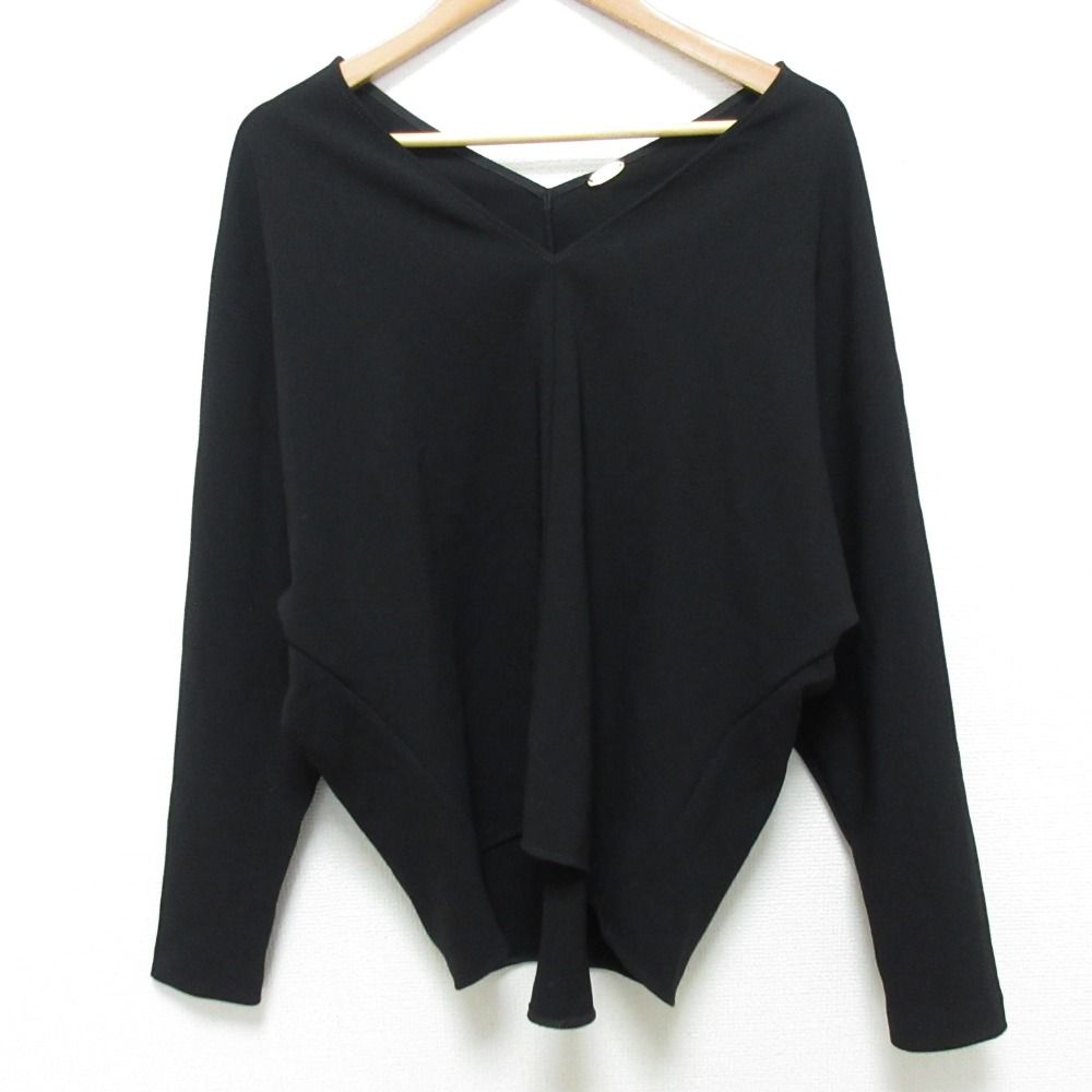 25 SS MUSE ミューズ トリアセジョーゼット Vネック プルオーバー カットソー ブラック レディース 古着