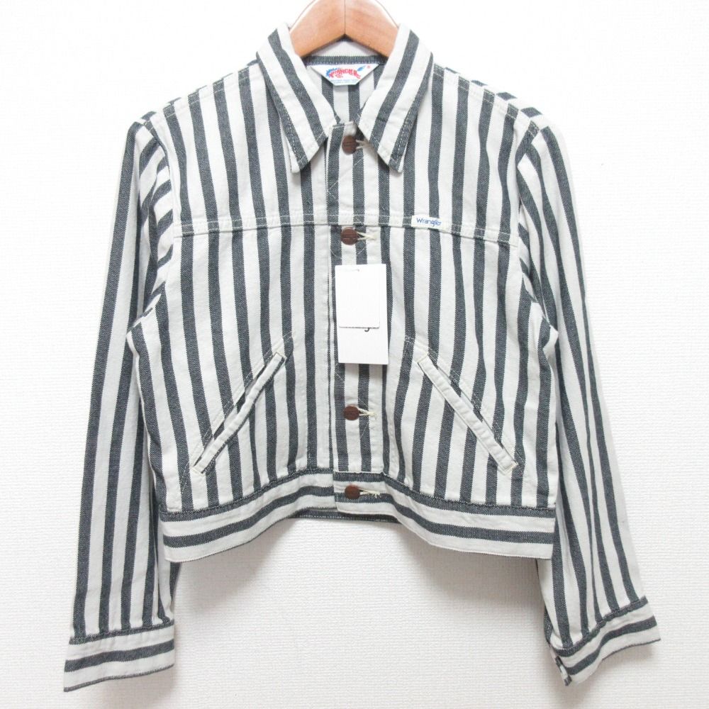 Wrangler ラングラー BOYS JACKET コンパクト ジャケット パンツ セットアップ サイズS XS ストライプ グレー オフホワイト レディース 古着