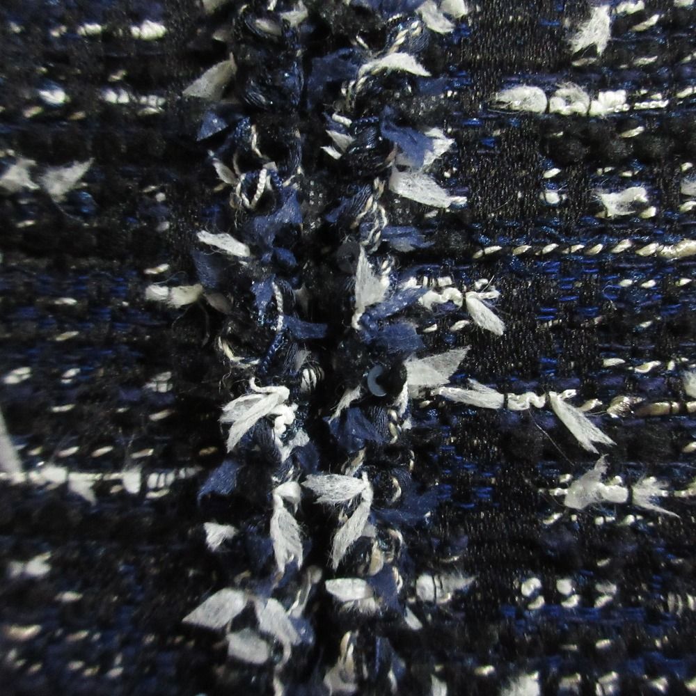 Rene ルネ TISSUE生地 フレンチスリーブ ツイードワンピース サイズ32 ネイビー レディース 古着