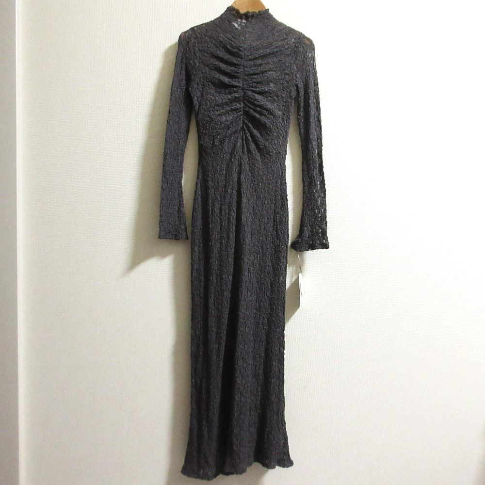 24SS SNIDEL スナイデル バックオープンリボンレースワンピース サイズF グレー レディース 古着