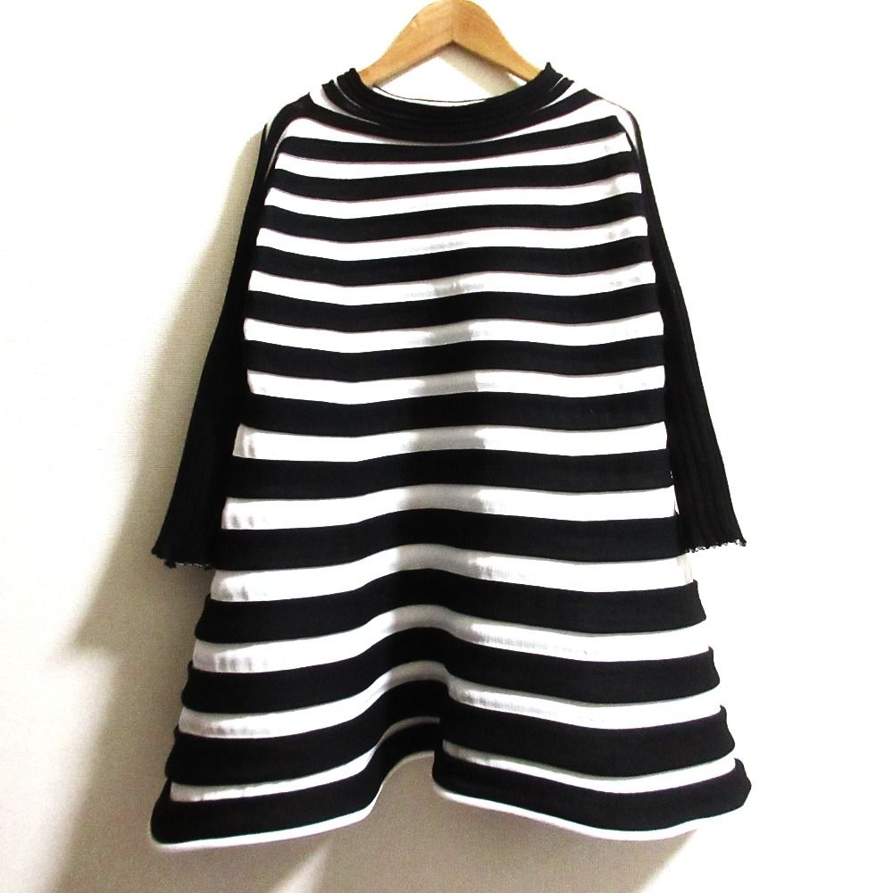 PLEATS PLEASE プリーツプリーズ イッセイミヤケ ボーダー ニット チュニックワンピース PP 03 KK 751 サイズ3 ブラック ホワイト レディース 古着