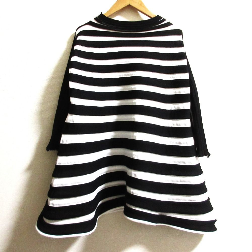 PLEATS PLEASE プリーツプリーズ イッセイミヤケ ボーダー ニット チュニックワンピース PP03-KK751 サイズ3 ブラック ホワイト レディース 古着