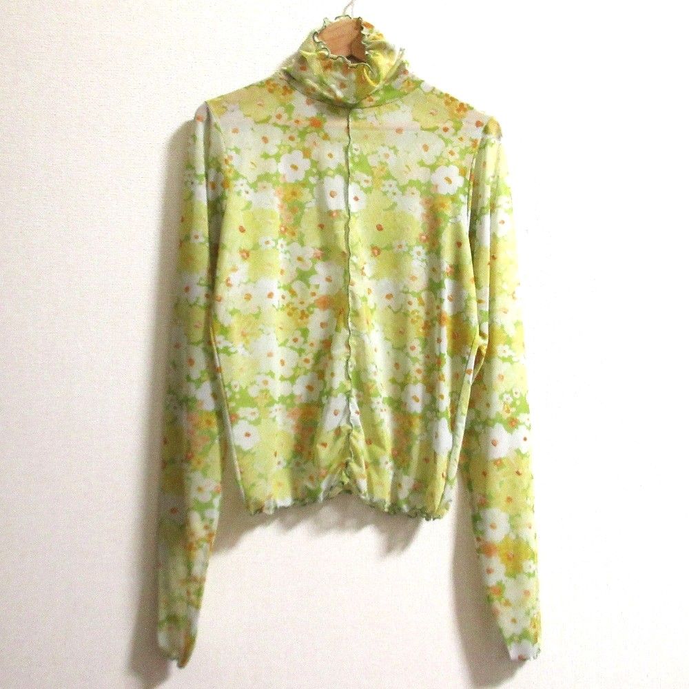 POPPY ポピー フラワー シースルートップス カットソー サイズF イエロー グリーン レディース 古着