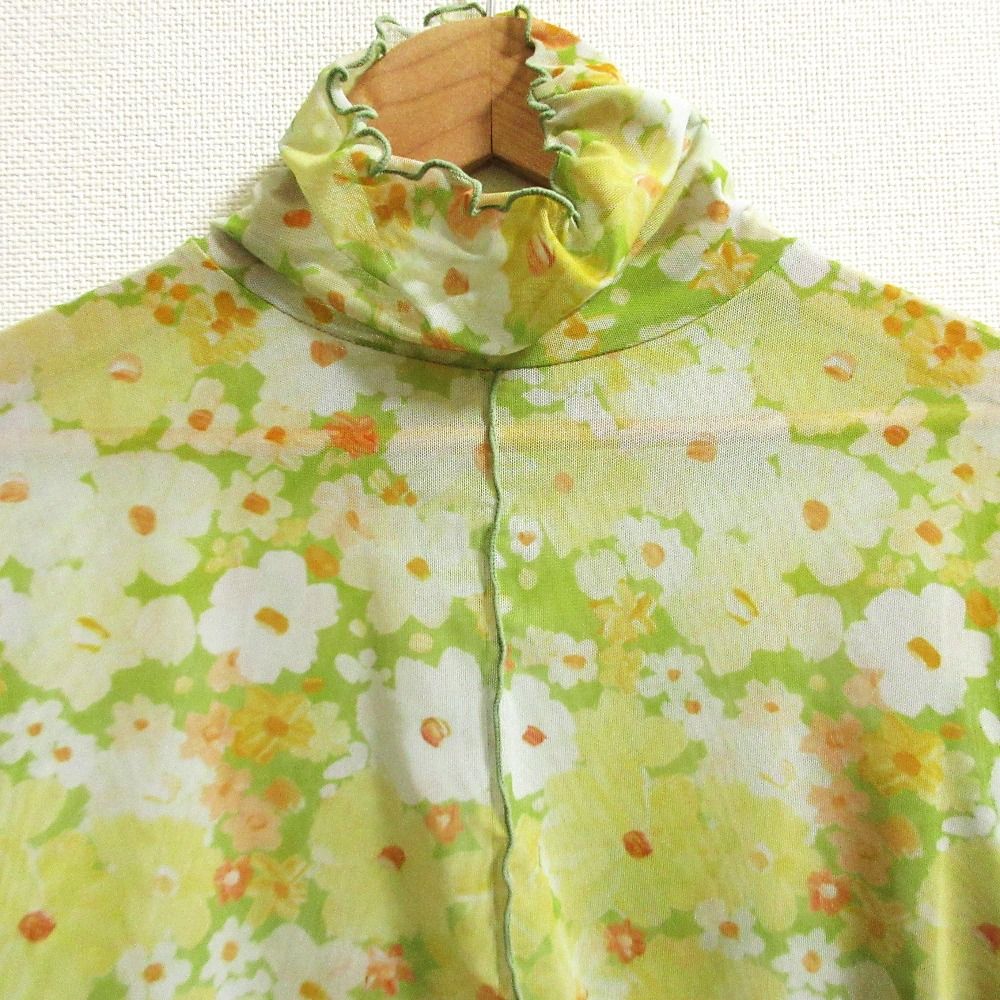  POPPY ポピー フラワー シースルートップス カットソー サイズF イエロー グリーン レディース 古着 長袖 Tシャツ カットソー