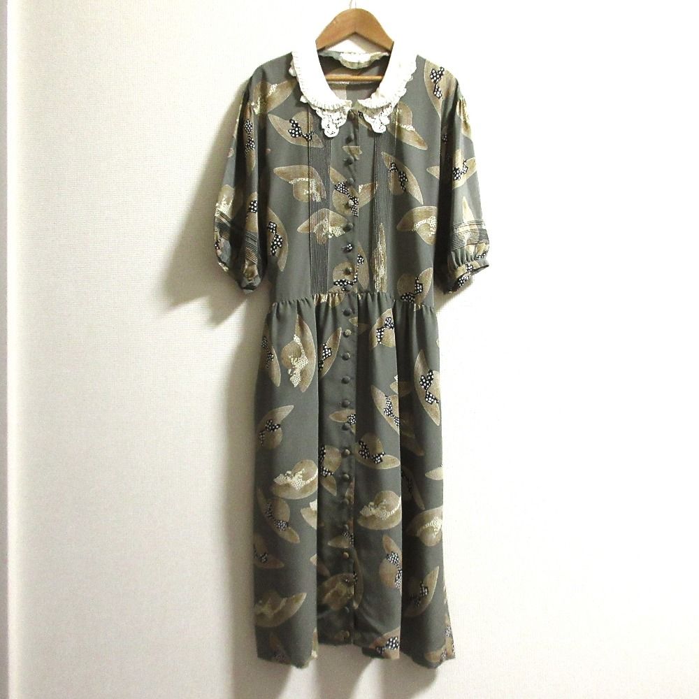 PINK HOUSE ピンクハウス ハットプリント レースフリル ワンピース グレー レディース 古着