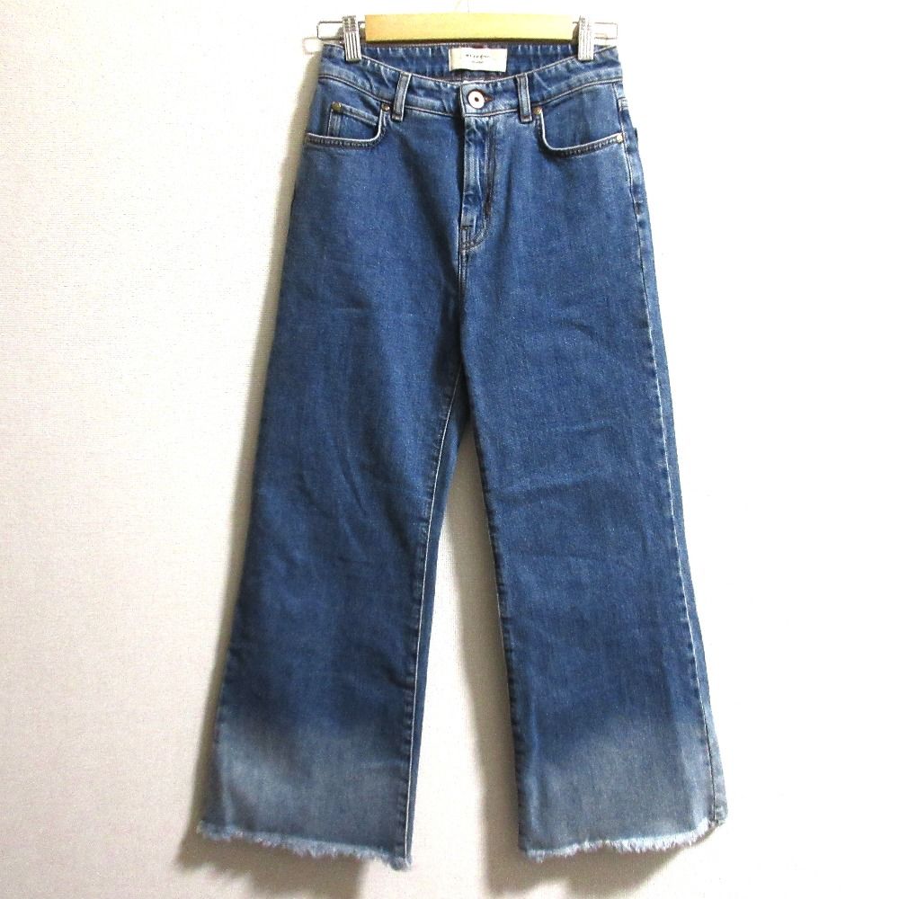 Weekend Max Mara マックスマーラウィークエンド 裾フリンジ ワイドデニムパンツ サイズ36 ブルー レディース 古着